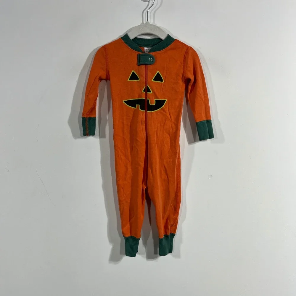 Hanna Andersson Kids Orange Pumpkin Jack-O-Lantern Organic Cotton Sleeper 12-18M